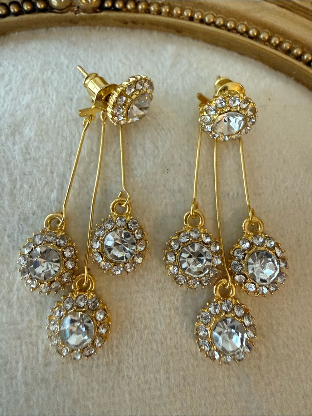 Gold-Tone Crystal Drop Earrings - Women Jewelry Vintage